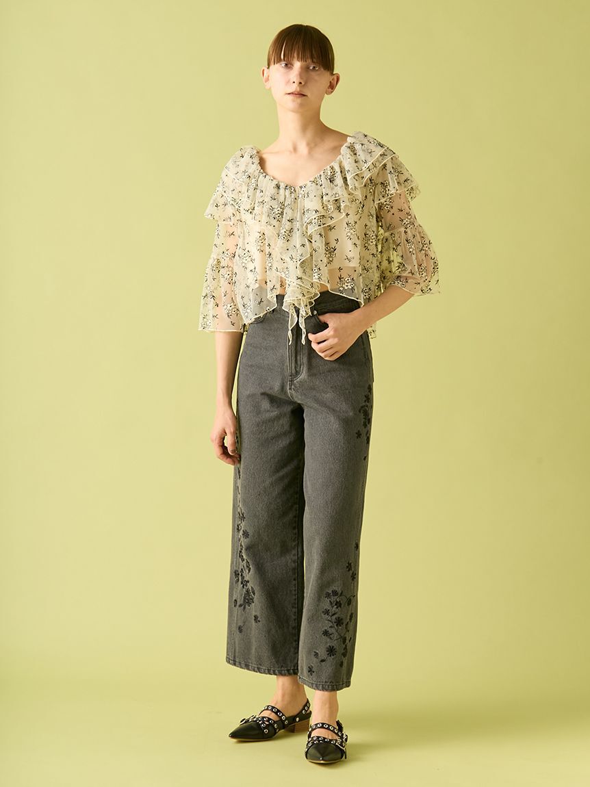 FURFUR「フラワー刺繍デニムパンツ」|デニム|