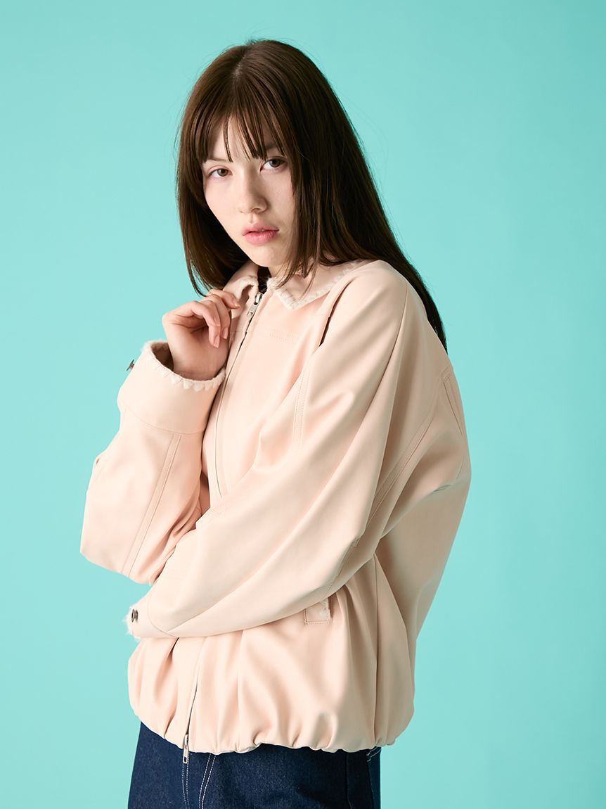 FURFUR「トリミング刺繍レザーライクブルゾン」|ブルゾン・スタジャン|