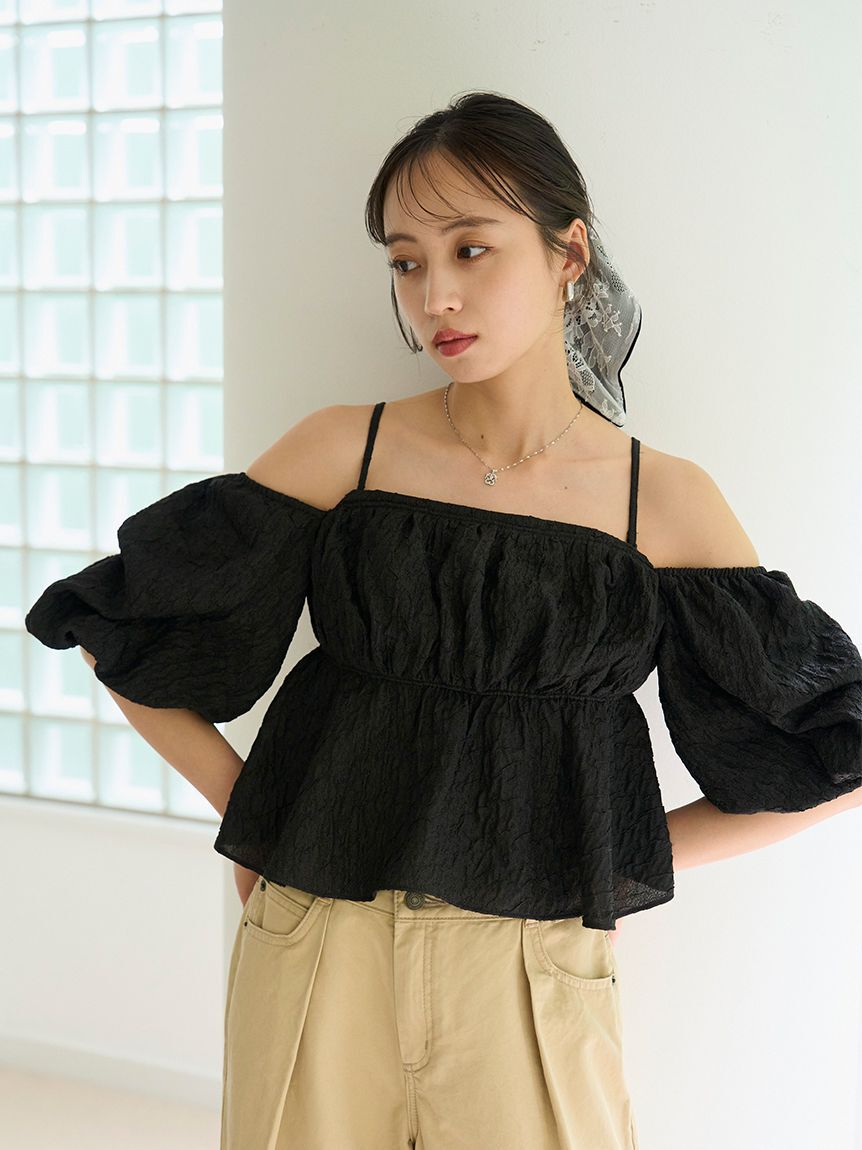 SNIDEL「オフショルフリルブラウス」|シャツ・ブラウス|BLK