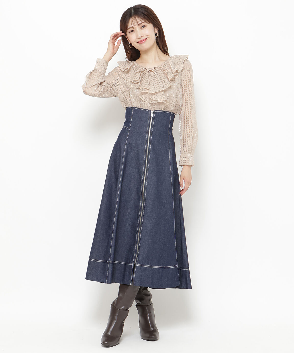 アンドクチュール「シアーチェックフリルブラウス」|シャツ・ブラウス|