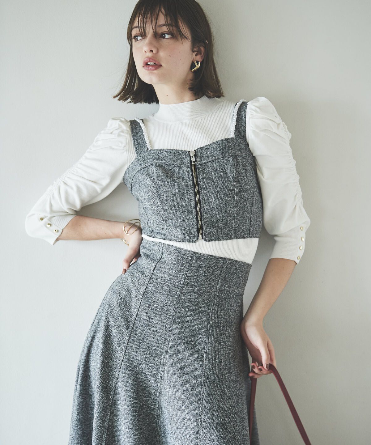 アンドクチュール「ヘリンボーンツイードキャミセットアップ」|ワンピース|