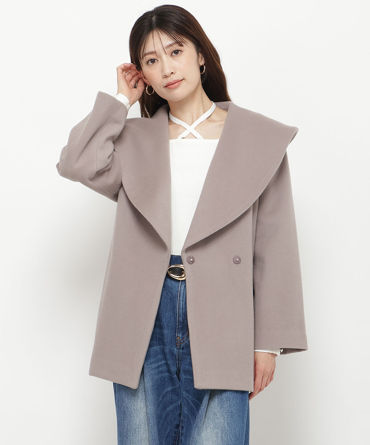 アンドクチュール「ウールビーバーショールカラーショートコート」|ダウン|