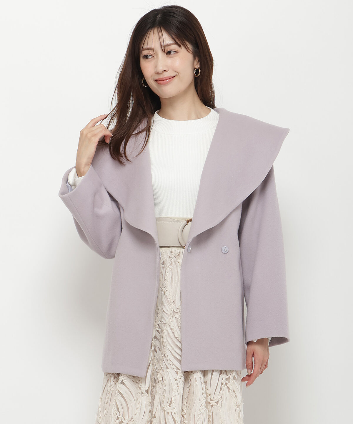 アンドクチュール「ウールビーバーショールカラーショートコート」|ダウン|