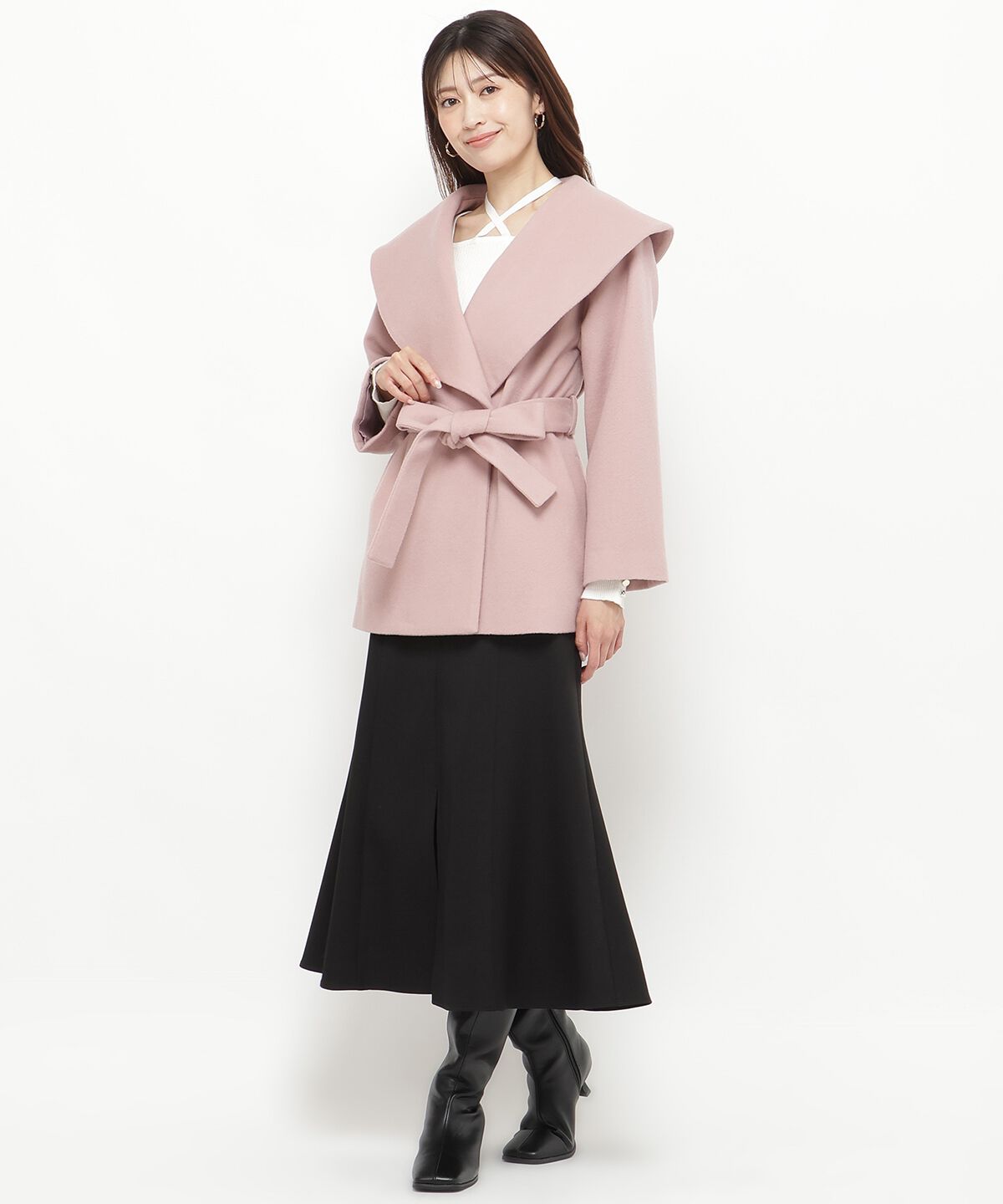 アンドクチュール「ウールビーバーショールカラーショートコート」|ダウン|