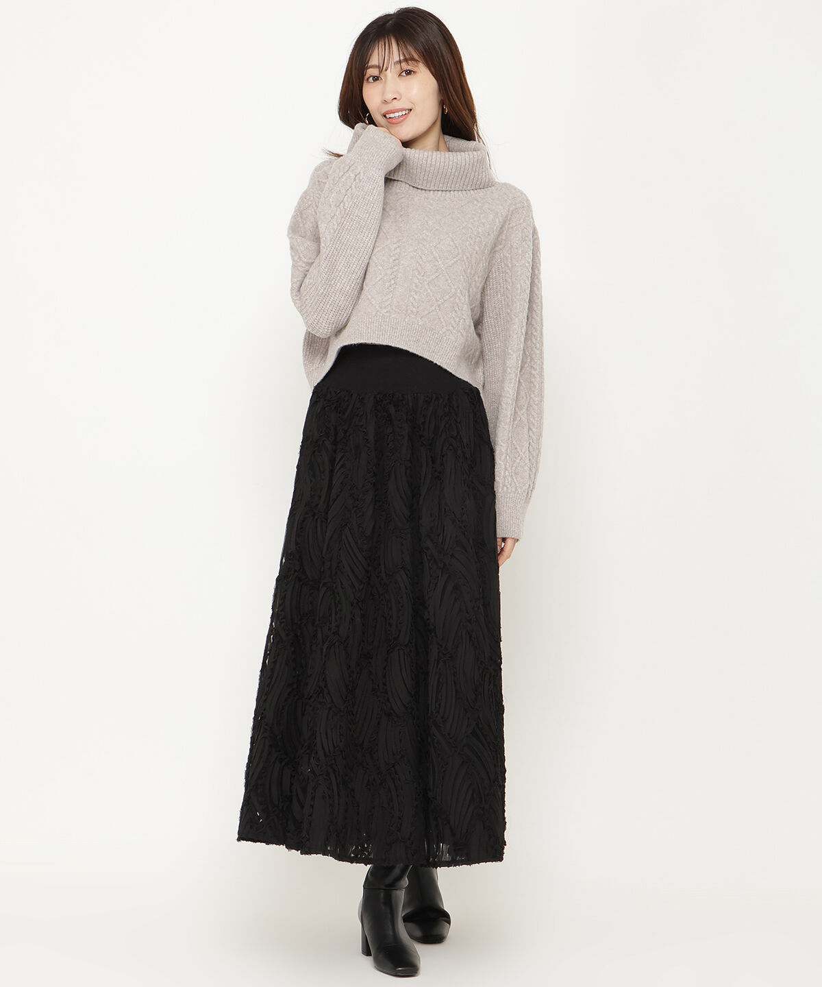 アンドクチュール「ミルドライクケーブルタートルネックプルオーバー」|ニット・セーター|