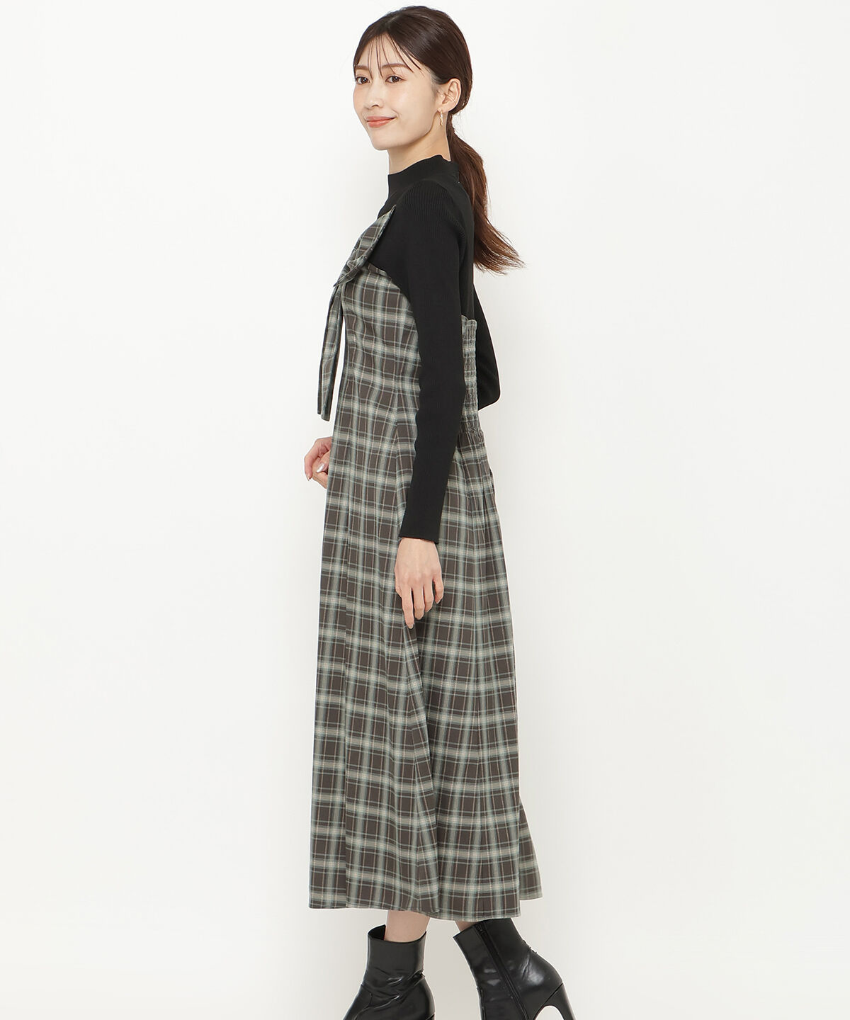 アンドクチュール「チェックリボン切替ワンピース」|ワンピース|