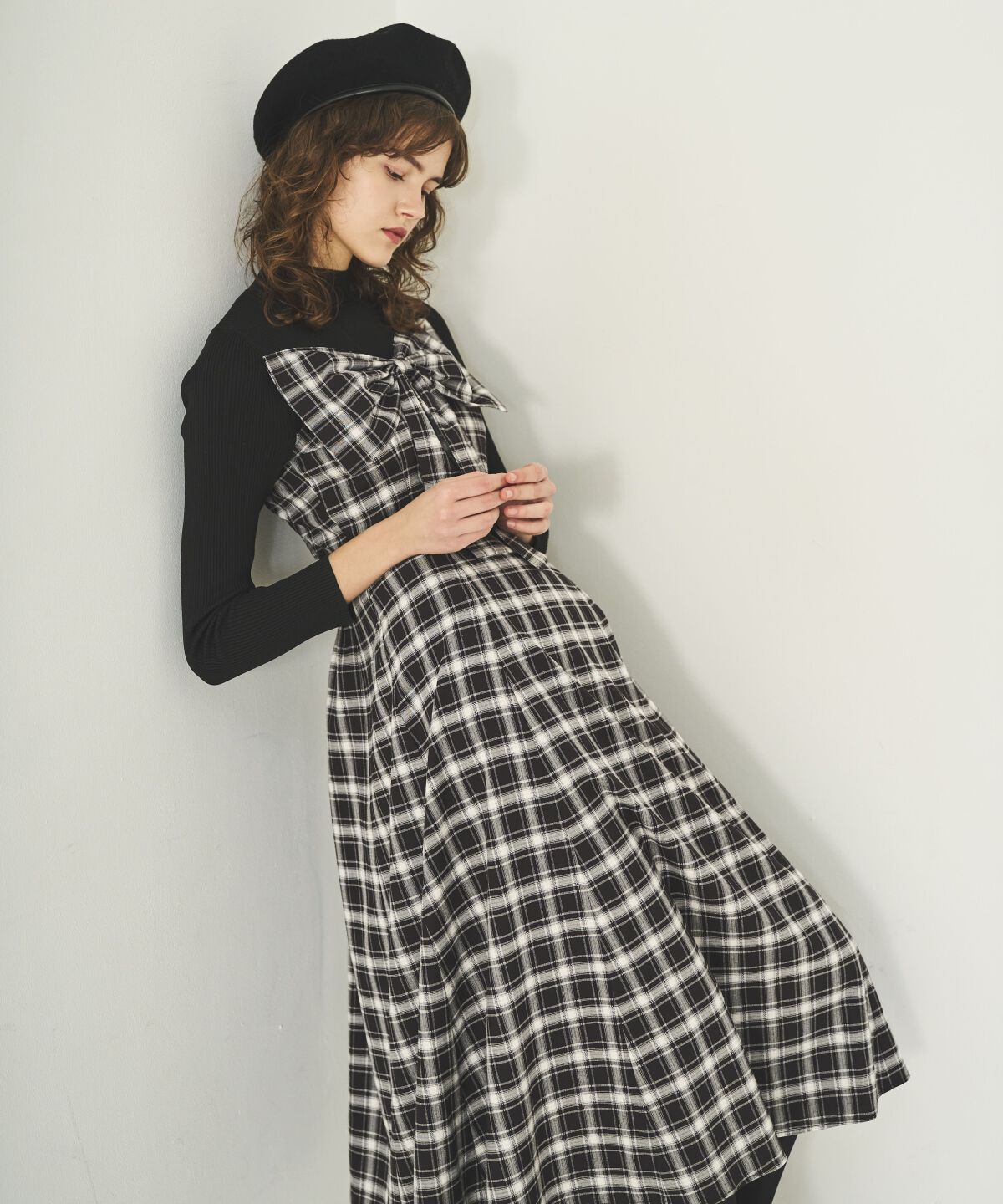 アンドクチュール「チェックリボン切替ワンピース」|ワンピース|