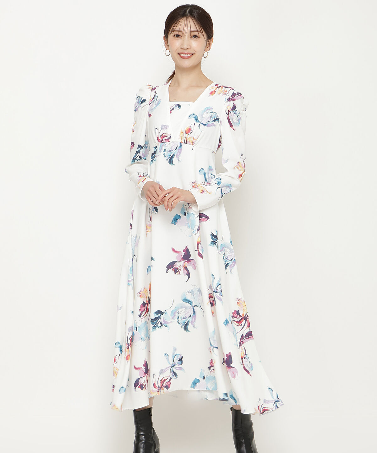 アンドクチュール「ウォーターフラワープリントワンピース」|ワンピース|