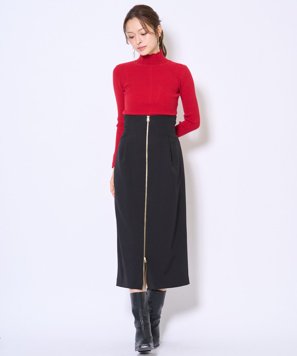 アンドクチュール「センターZIPスカート」|タイト|