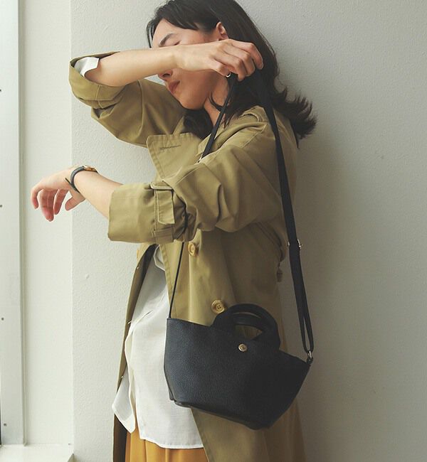 TOPKAPI BREATH「スコッチグレイン ネオレザー ショルダー付き ミニ トートバッグ プレーン」|ショルダー・メッセンジャー|ブラック