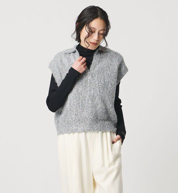 UNITED ARROWS「グリッター スキッパーポロ ベスト」|ニット・セーター|