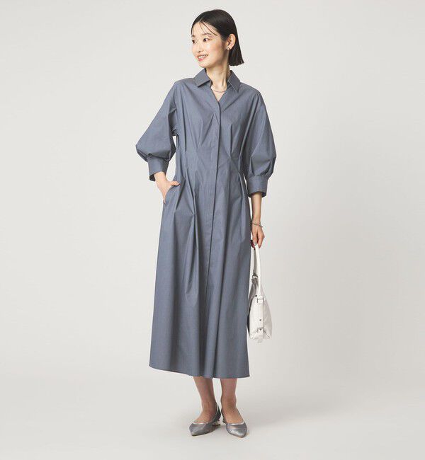 UNITED ARROWS green label relaxing「シャツ襟 フィット＆フレア タック 5分袖 ワンピース」|ワンピース|