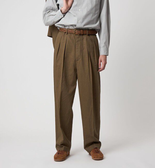 STEVEN ALAN「＜Steven Alan＞ コットン/リネン ツイル イン ツープリーツ ドレス トラウザーズ ハーフイージー」|スラックス|DK.BROWN