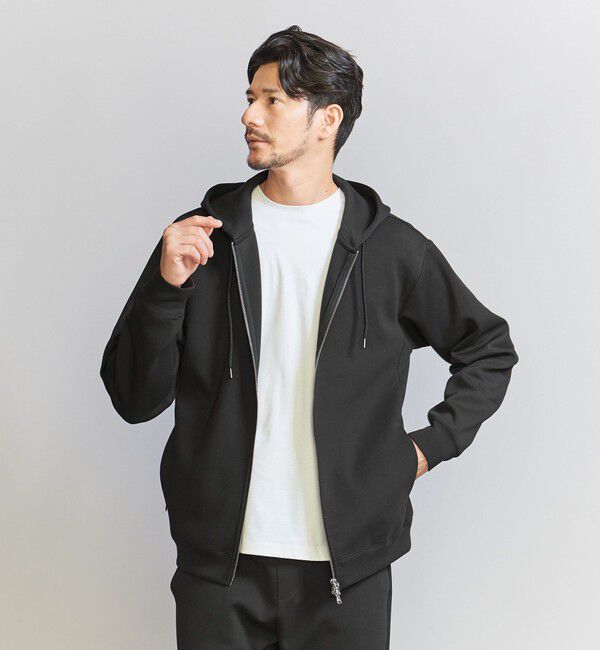 BEAUTY&YOUTH UNITED ARROWS「【WEB限定 WARDROBE SMART】ダブルニット ジップパーカー/セットアップ対応【抗菌・防臭】」|パーカー|BLACK