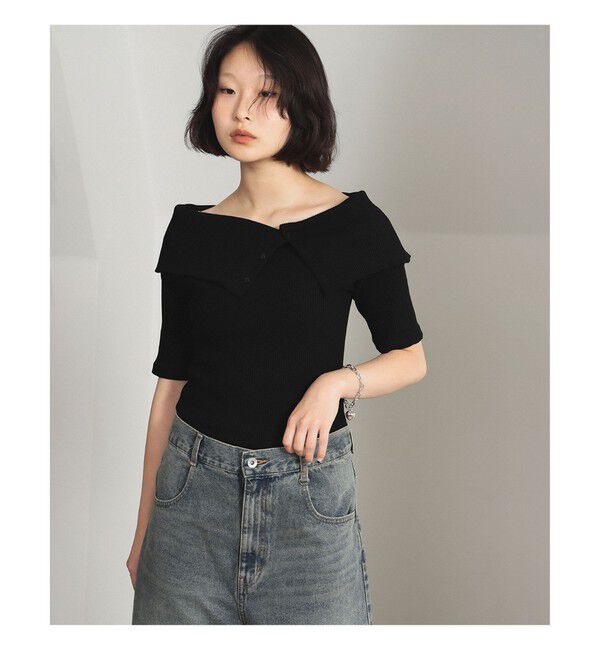 Ray BEAMS 「ビッグカラー オフショルダー Tシャツ」|Tシャツ・カットソー|BLACK