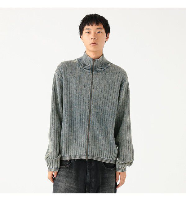BEAMS「リラックスフィット フェード スタンド フルジップ ニット」|ニット・セーター|NAVY