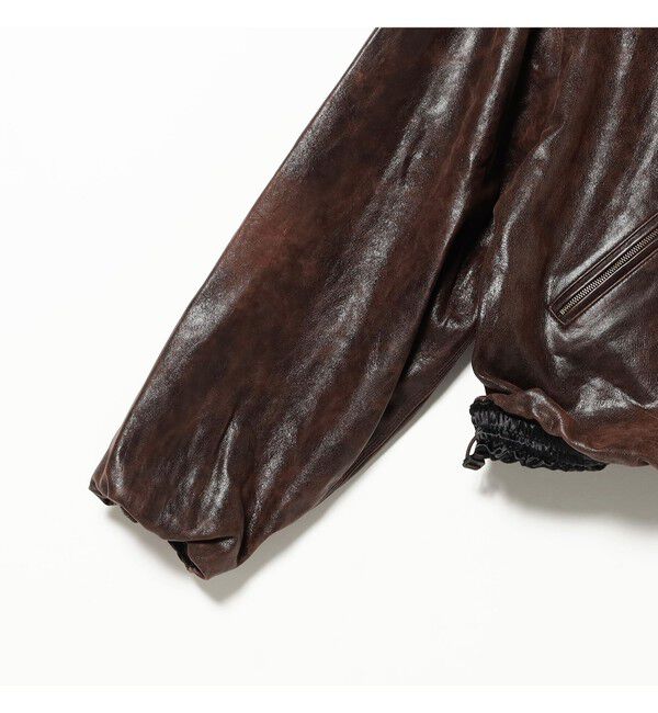 BEAMS「ワイドショートフィット ゴートレザー ジップブルゾン」|ブルゾン・スタジャン|