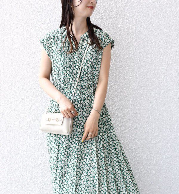 SHIPS for women「【WEB限定】〈洗濯機可能〉ドット 花柄 サイド プリーツ フレンチスリーブ ワンピース」|ワンピース|