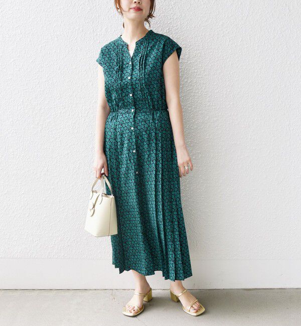 SHIPS for women「【WEB限定】〈洗濯機可能〉ドット 花柄 サイド プリーツ フレンチスリーブ ワンピース」|ワンピース|