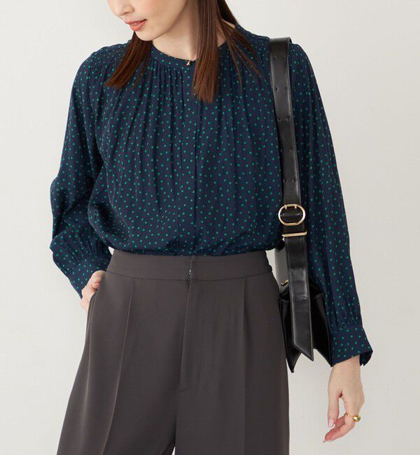 SHIPS Colors 「SHIPS Colors:〈洗濯機可能〉サテン ギャザー シャツ◇」|シャツ・ブラウス|ダークブルー