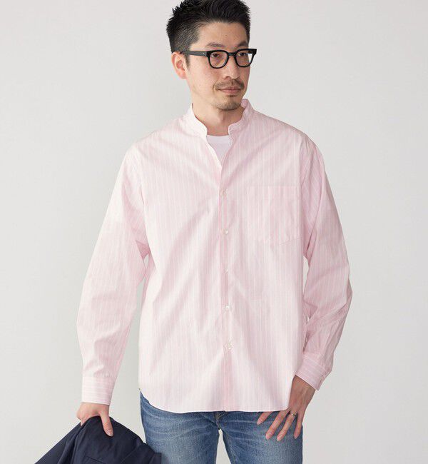 SHIPS「SHIPS: バンドカラー スーピマ コットン ポプリン ストライプ 長袖 シャツ」|シャツ・ブラウス|