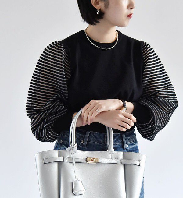 quaranciel「quaranciel:〈手洗い可能〉シアー ボーダー ボリュームスリーブ プルオーバー」|ニット・セーター|