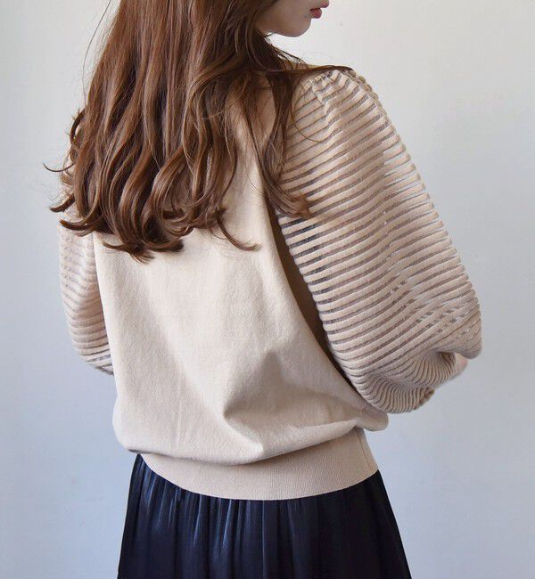 quaranciel「quaranciel:〈手洗い可能〉シアー ボーダー ボリュームスリーブ プルオーバー」|ニット・セーター|