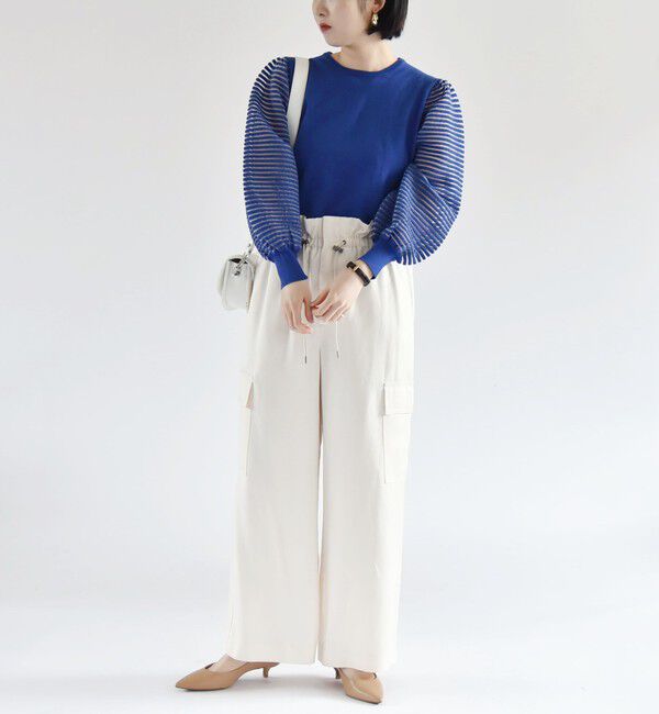 quaranciel「quaranciel:〈手洗い可能〉シアー ボーダー ボリュームスリーブ プルオーバー」|ニット・セーター|