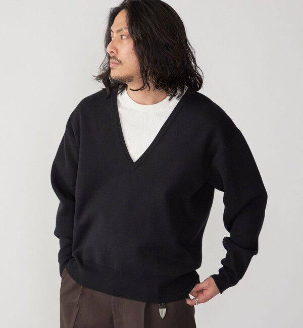 SHIPS「SHIPS: ダブルフェイス コットンカシミヤ Vネック 長袖 ニット」|ニット・セーター|