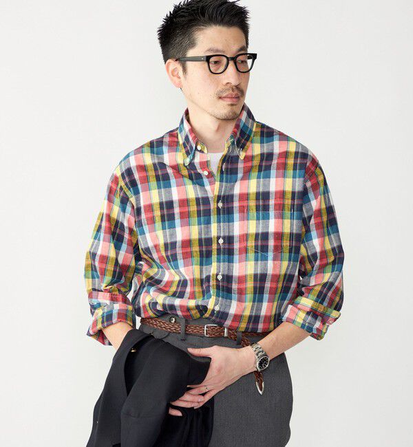 SHIPS「SHIPS: コットンリネン マドラスチェック ボタンダウン 長袖 シャツ」|シャツ・ブラウス|