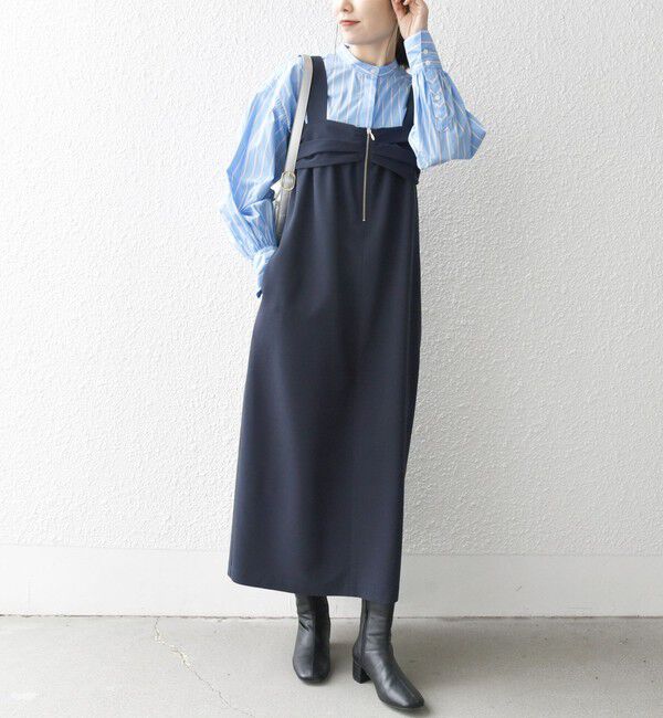 SHIPS any「SHIPS any:〈手洗い可能〉クリスピーリネン ジャンパースカート」|ジャンパースカート|ネイビー