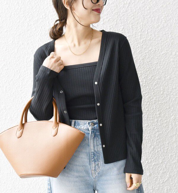 SHIPS any「SHIPS any:〈洗濯機可能〉テレコ ベアトップ セット カーディガン」|カーディガン|ブラック