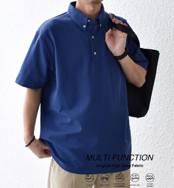 SHIPS any「SHIPS any:〈接触冷感/遮熱/UVカット機能等〉サマーファンクション 鹿の子 ボタンダウンポロシャツ◇」|ポロシャツ|ブルー