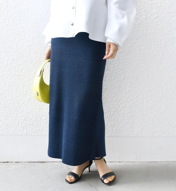 SHIPS for women「【WEB限定】〈手洗い可能〉ラメ リブ ニット スカート」|スカート|ネイビー