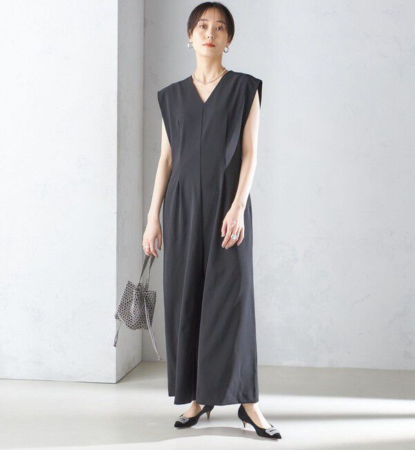SHIPS for women「little black:Vネック ワイド シルエット オールインワン（セレモニー対応可）」|オールインワン|