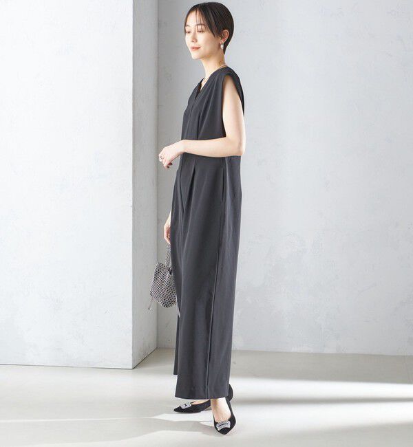 SHIPS for women「little black:Vネック ワイド シルエット オールインワン（セレモニー対応可）」|オールインワン|