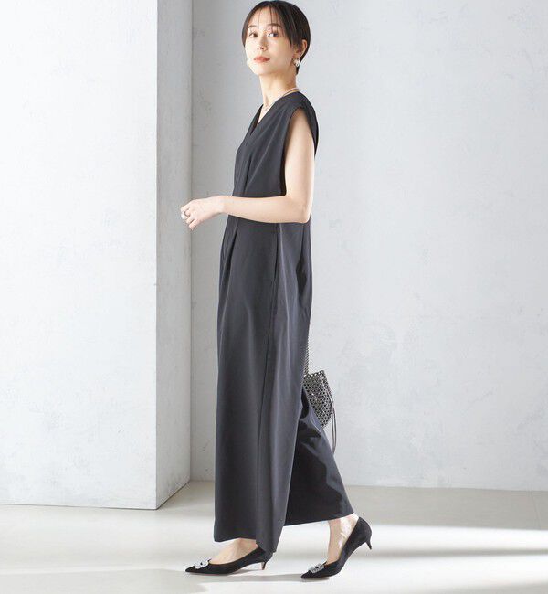 SHIPS for women「little black:Vネック ワイド シルエット オールインワン（セレモニー対応可）」|オールインワン|