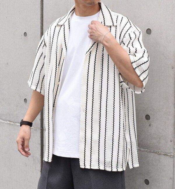 SHIPS any「SHIPS any: マルチパターン オープンカラー メッシュ シアー シャツ◇」|シャツ・ブラウス|