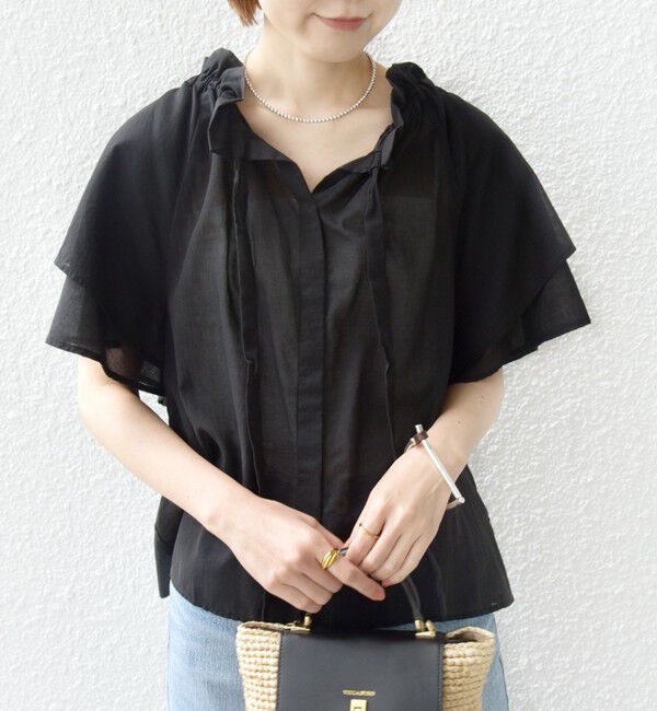 SHIPS for women「〈手洗い可能〉コットンボイル ネックギャザー ボウタイ ブラウス」|シャツ・ブラウス|