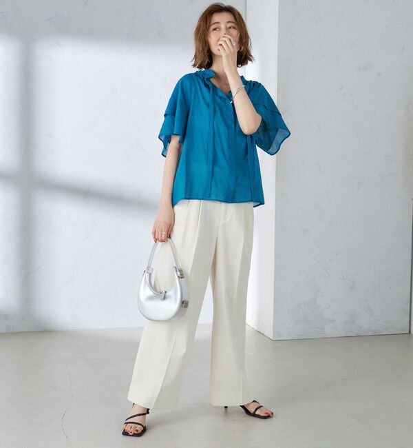 SHIPS for women「〈手洗い可能〉コットンボイル ネックギャザー ボウタイ ブラウス」|シャツ・ブラウス|