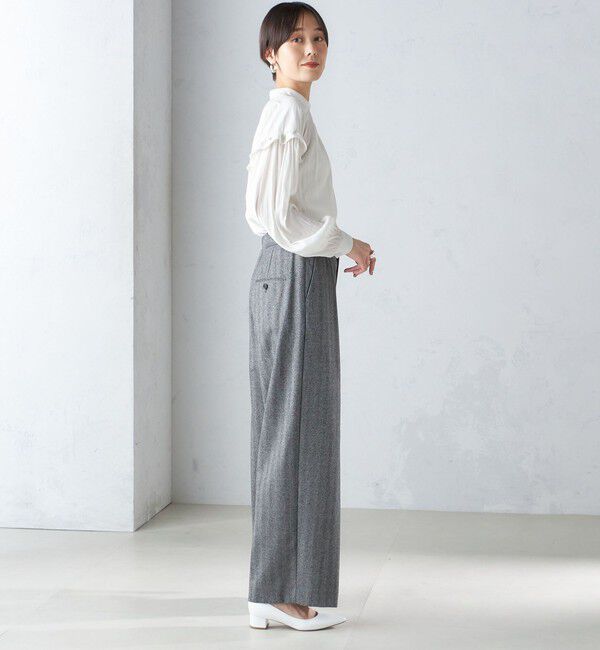 SHIPS for women「〈手洗い可能〉パウダリー 割繊 スタンドカラー ブラウス」|シャツ・ブラウス|