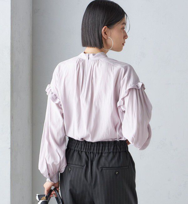 SHIPS for women「〈手洗い可能〉パウダリー 割繊 スタンドカラー ブラウス」|シャツ・ブラウス|