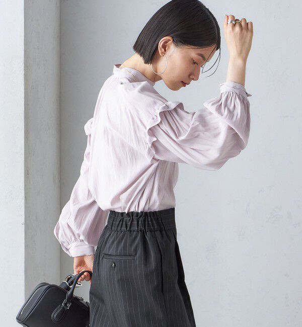 SHIPS for women「〈手洗い可能〉パウダリー 割繊 スタンドカラー ブラウス」|シャツ・ブラウス|