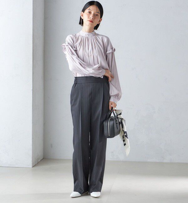 SHIPS for women「〈手洗い可能〉パウダリー 割繊 スタンドカラー ブラウス」|シャツ・ブラウス|