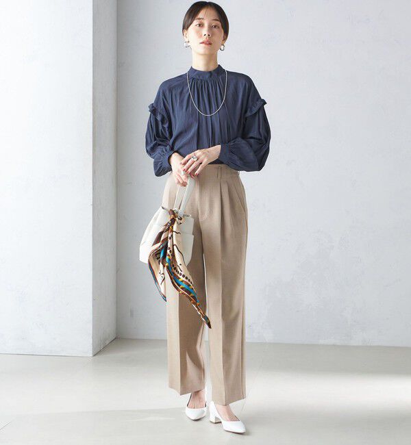 SHIPS for women「〈手洗い可能〉パウダリー 割繊 スタンドカラー ブラウス」|シャツ・ブラウス|