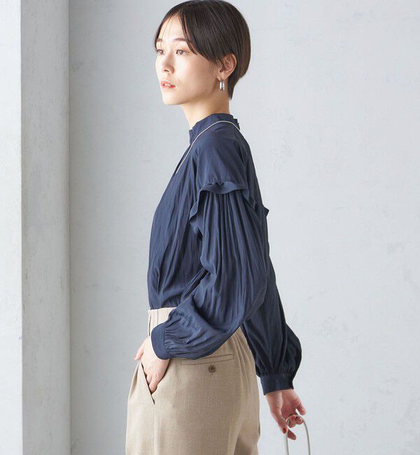 SHIPS for women「〈手洗い可能〉パウダリー 割繊 スタンドカラー ブラウス」|シャツ・ブラウス|