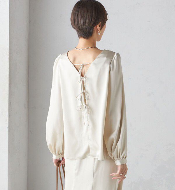 SHIPS for women「【SHIPS別注】troisiemeCHACO:〈手洗い可能〉サテン リボン ブラウス（セレモニー対応可）」|シャツ・ブラウス|