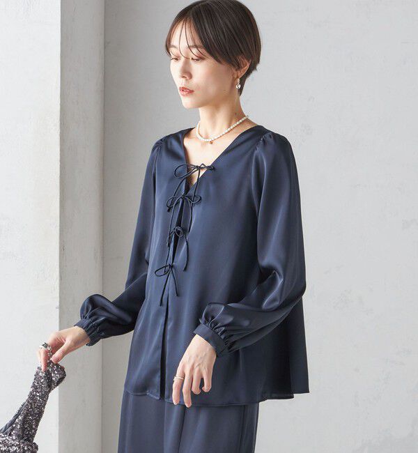 SHIPS for women「【SHIPS別注】troisiemeCHACO:〈手洗い可能〉サテン リボン ブラウス（セレモニー対応可）」|シャツ・ブラウス|