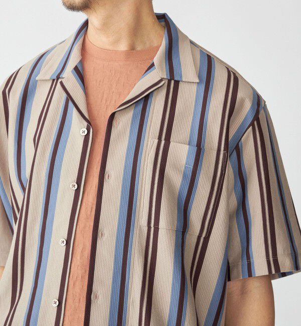 SHIPS「SHIPS: ハニカム ストライプ ショートスリーブ オープンカラー シャツ」|シャツ・ブラウス|