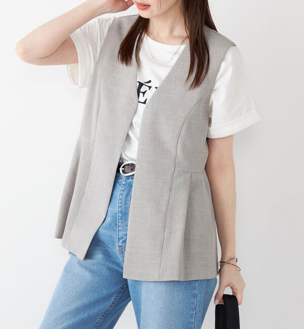 SHIPS Colors 「SHIPS Colors:〈洗濯機可能〉リネンライク ペプラム ベスト◇」|ベスト・ジレ|ヘザーグレー